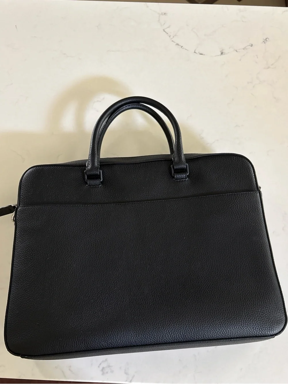 Michael Kors Black Pebbled Leather Briefcase with Silver Hardware